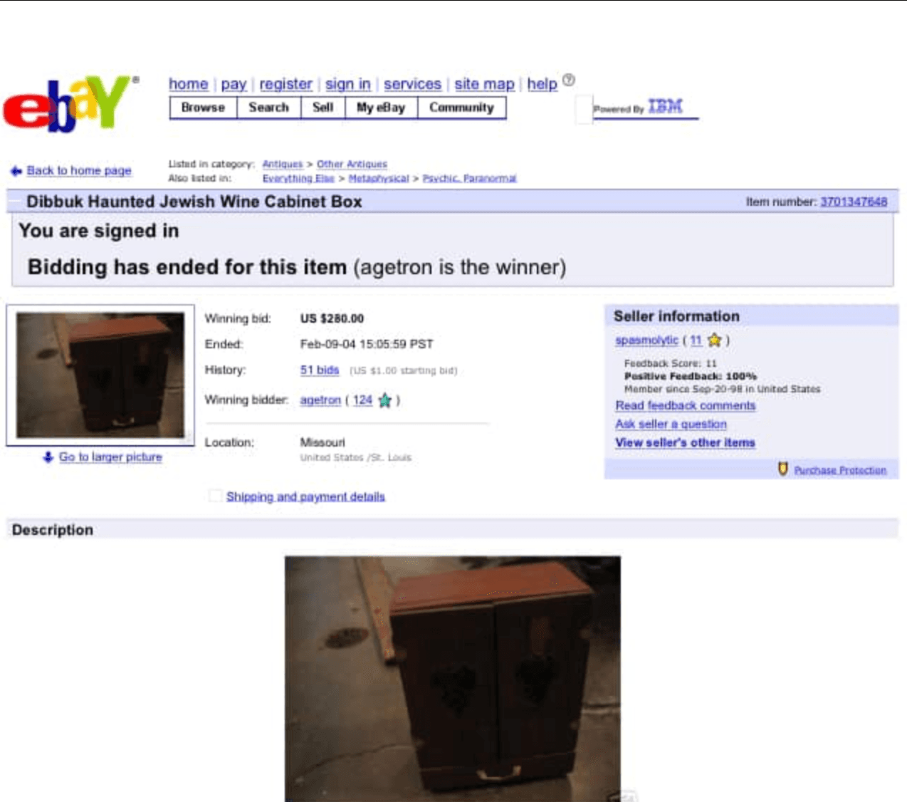 Original eBay Auction Documentation