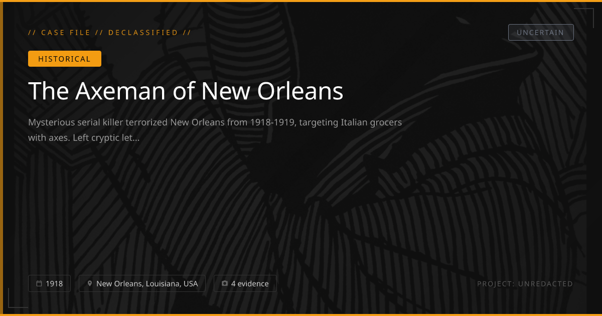 The Axeman of New Orleans (1918) — Historical mystery Explained ...