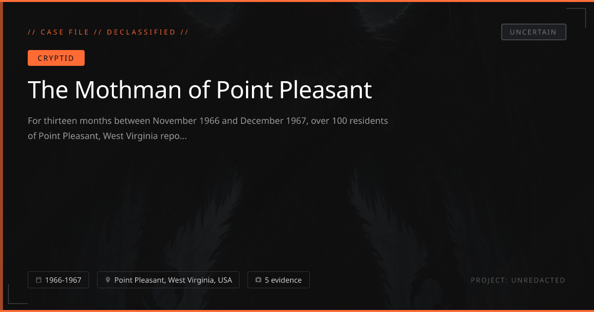 The Mothman of Point Pleasant (1966-1967) — Cryptid sighting Explained ...